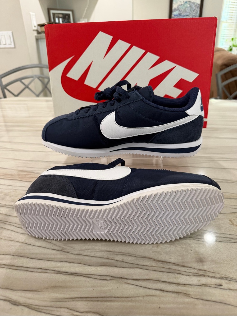 Nike Navy and White Cortez-Style Sneakers